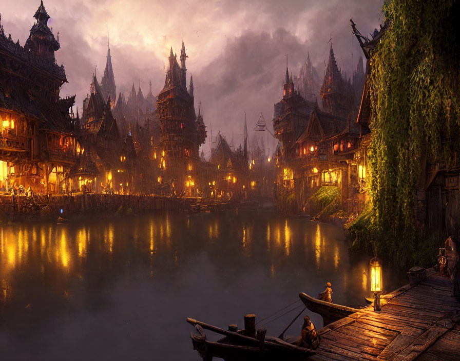 medieval docks in a city