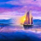 Vivid digital artwork of serene harbor scene at sunset