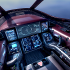 Futuristic spacecraft cockpit with illuminated controls in dark ambiance
