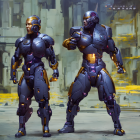 Futuristic robots in sleek armor in industrial setting