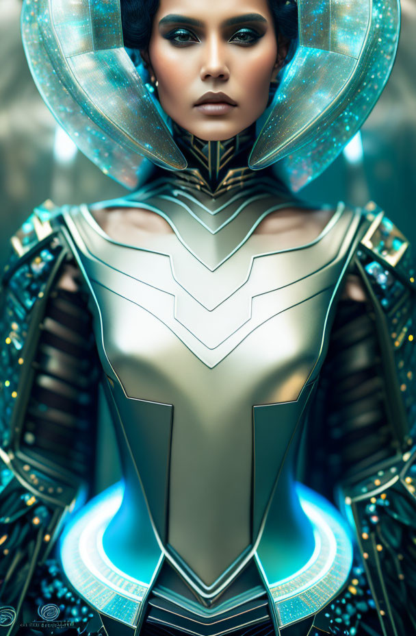 Elaborate Sci-Fi Costume with Glowing Blue Accents