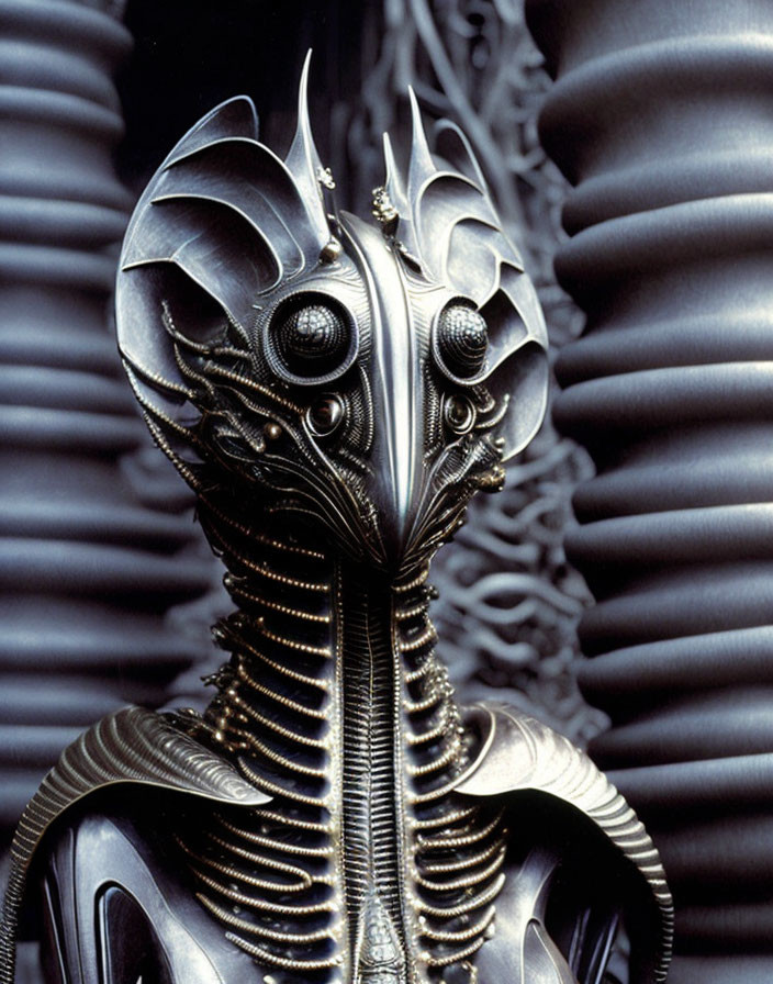 Detailed Mechanical Alien Entity with Intricate Armor Design and Tubular Structures
