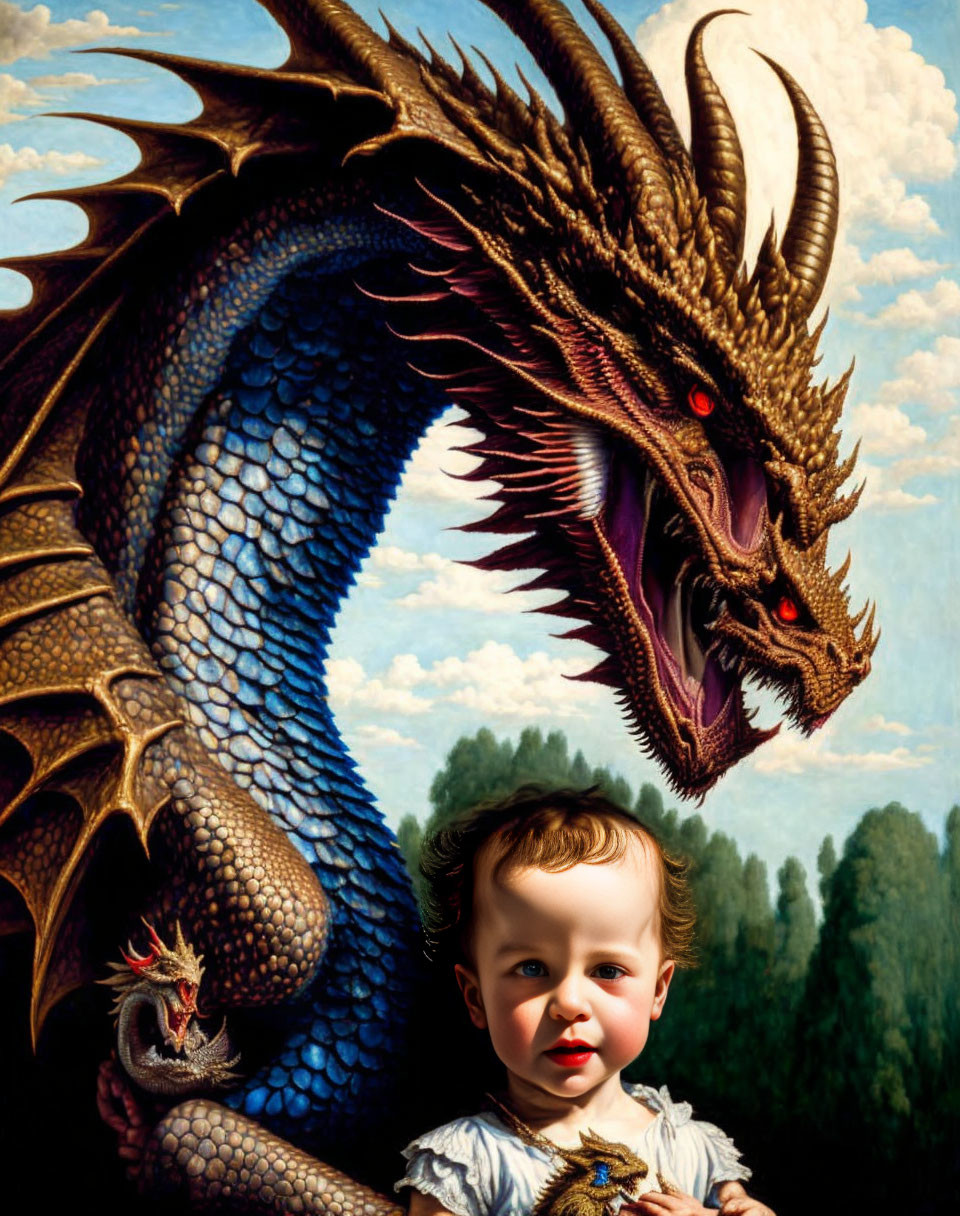 Dragon playing with young vampire