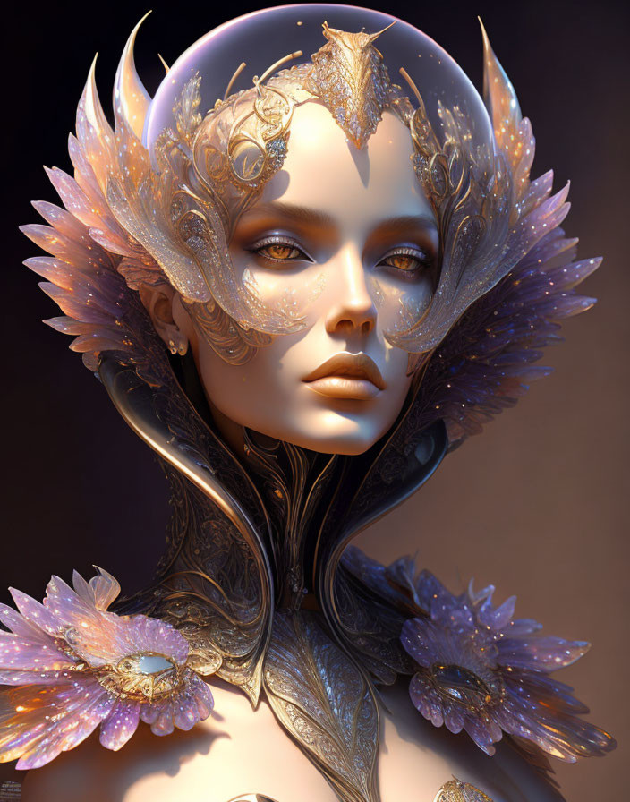 Digital Artwork: Female Figure with Elaborate Fantasy Headdress