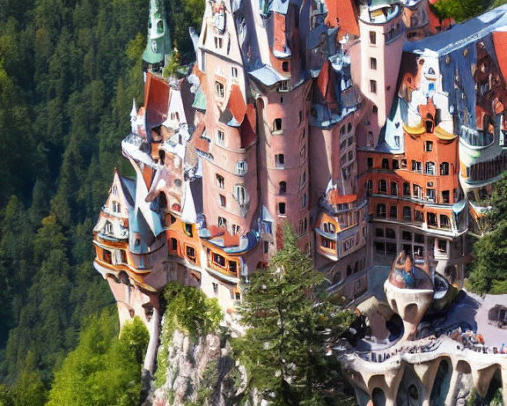 Colorful Fairytale Castle on Forested Hillside