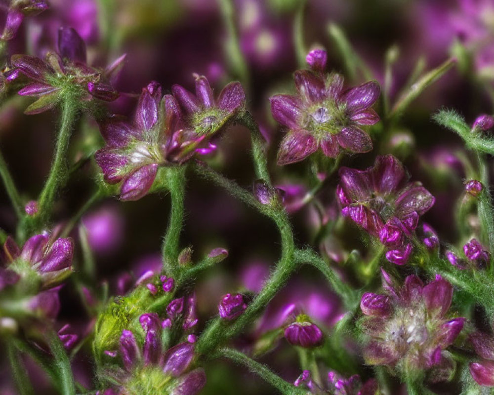 Detailed Close-Up of Vibrant Purple Flowers with Green Stems