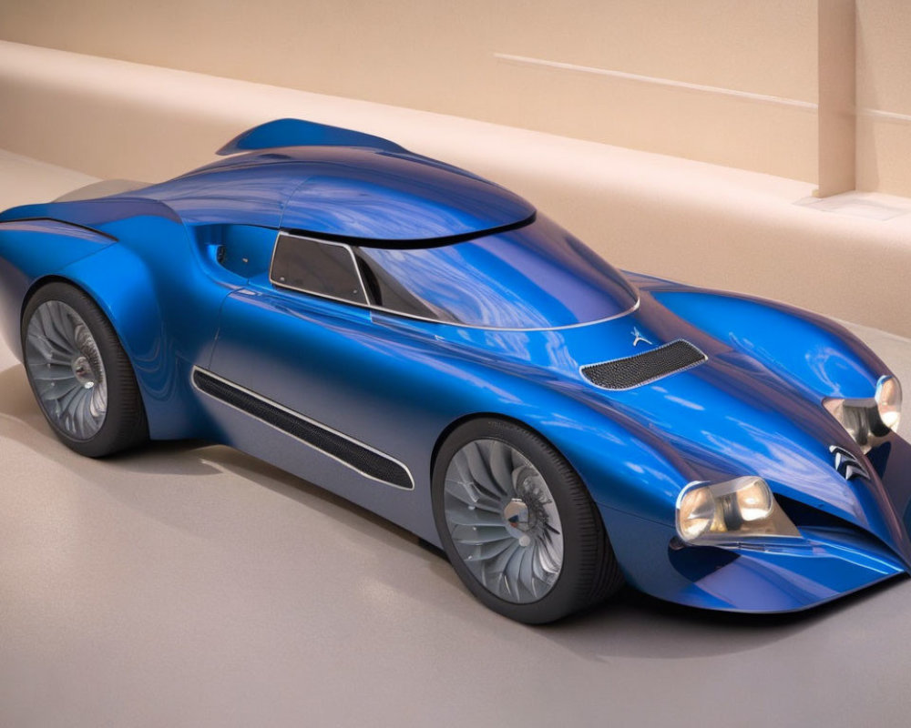 Blue Futuristic Concept Car with Large Wheel Arches and Black/Silver Trim