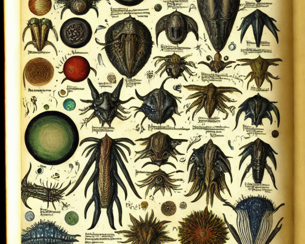 Vintage Book Illustration: Colorful Sea Creatures - Starfish, Sea Urchins & Shellfish