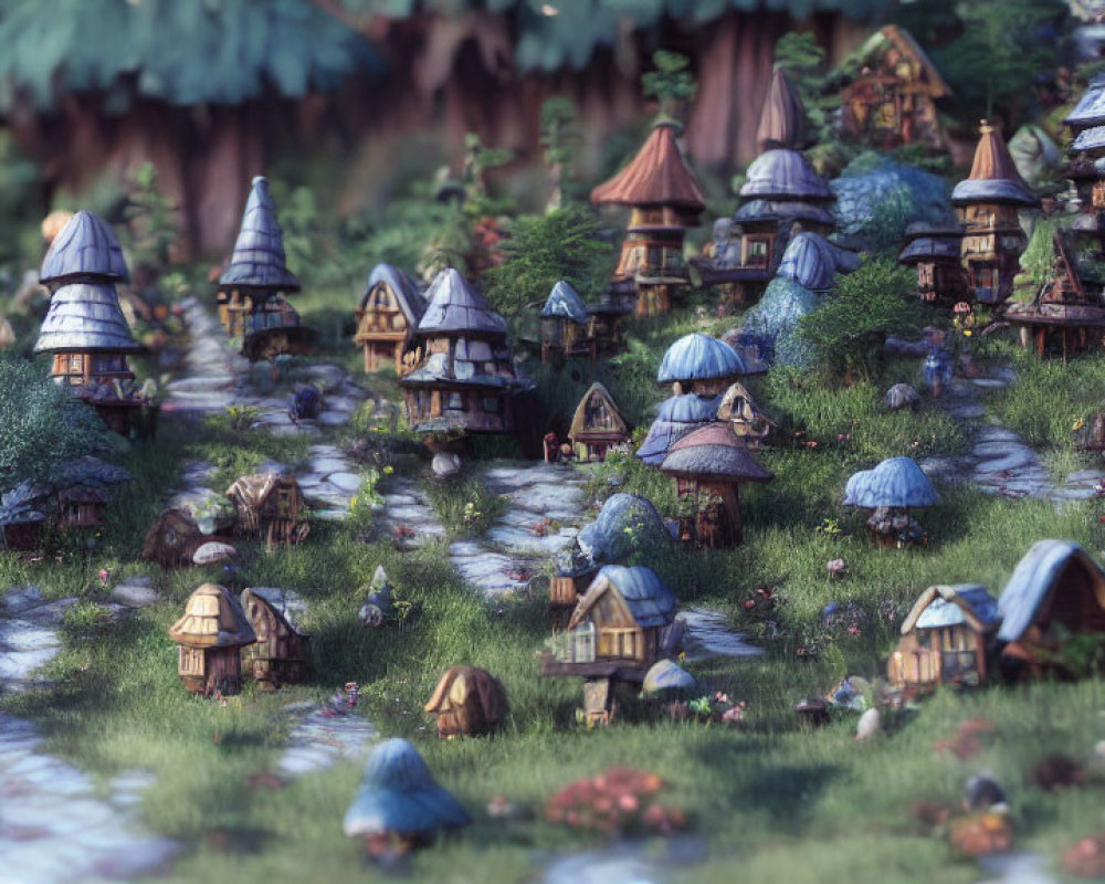 Enchanting fairy-tale village with mushroom-shaped houses