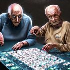 Elderly aliens with large eyes at futuristic console