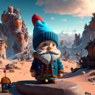 Fantasy gnomes in desert landscape with floating islands - 3D illustration