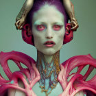 Fantasy portrait featuring woman with purple hair and intricate gold jewelry