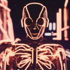 Glowing humanoid robot against neon-lit city backdrop