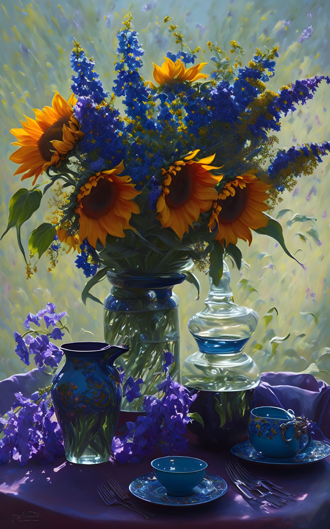 Still Life with Sunflowers and Delphinium