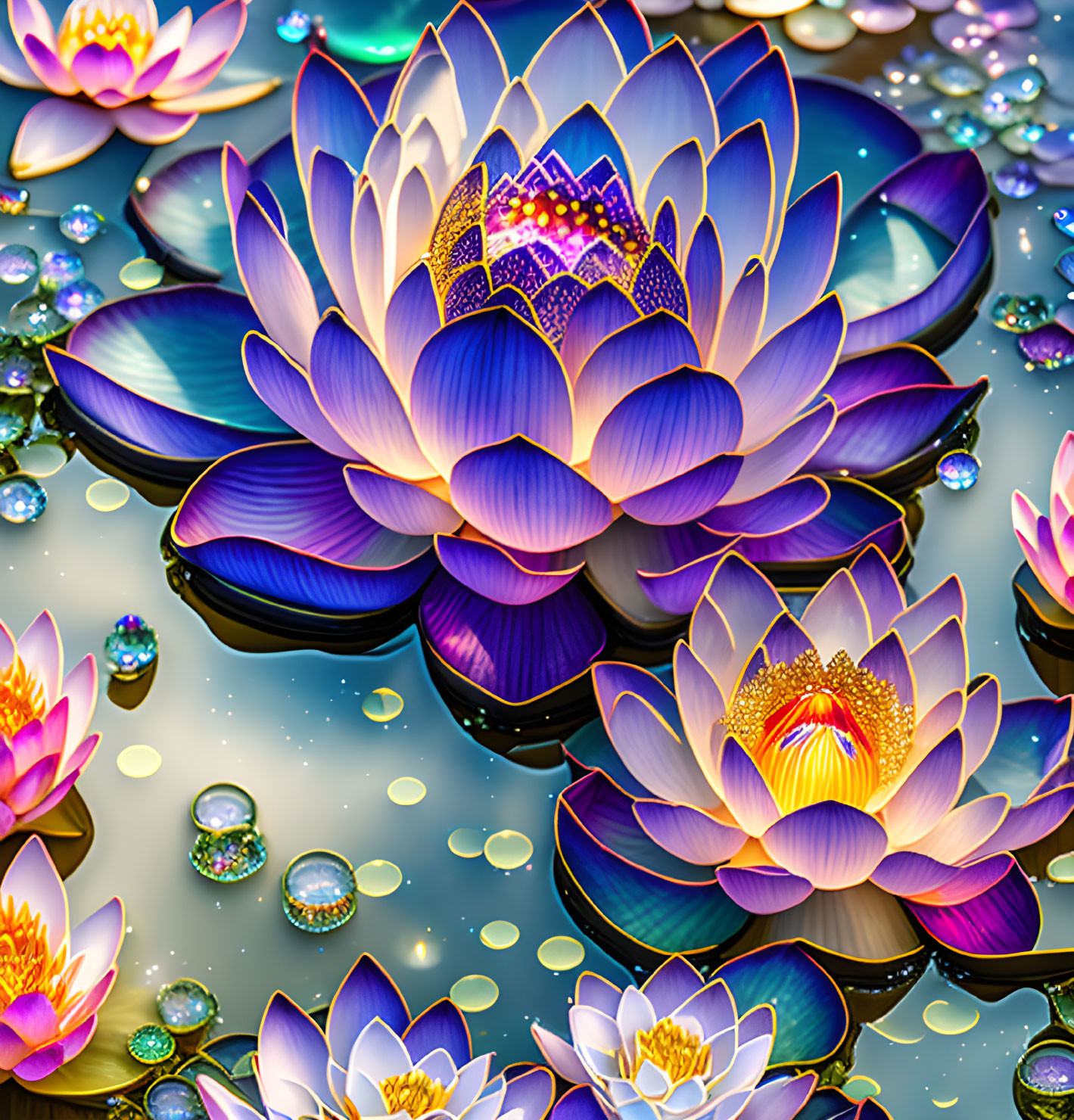 Illuminated Lotus Blossoms