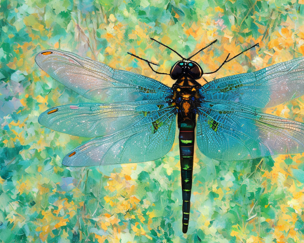 Colorful Dragonfly Resting on Impressionistic Background