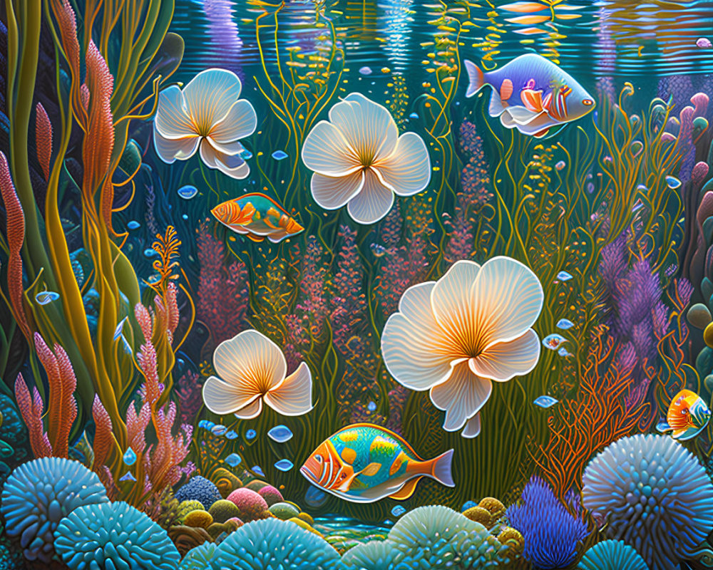 Colorful Fish and Intricate Coral in Vibrant Underwater Scene