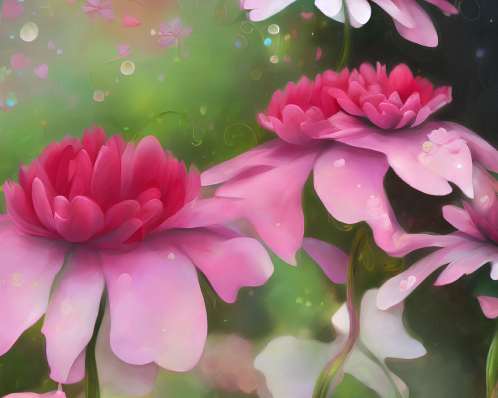 Vibrant Pink Flowers in Dreamy Digital Art