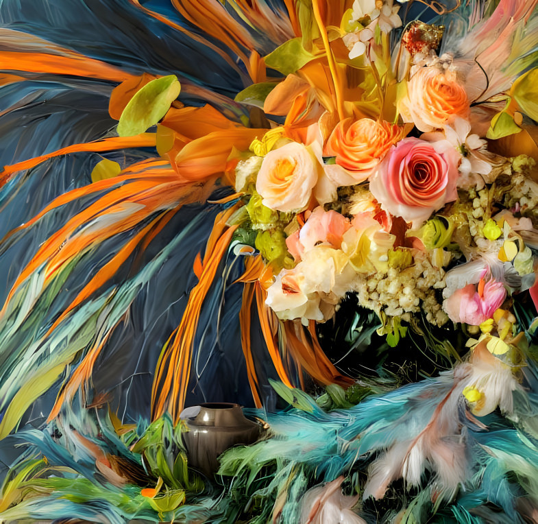 Floral Arrangement with a Feathery Flair