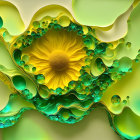 Abstract Fractal Art: Flower with Honeycomb Patterns in Gold and Green