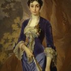 Elegant woman in purple lace dress with flower in classical oil painting style