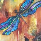 Colorful butterfly digital art with iridescent wings on paint-splattered backdrop