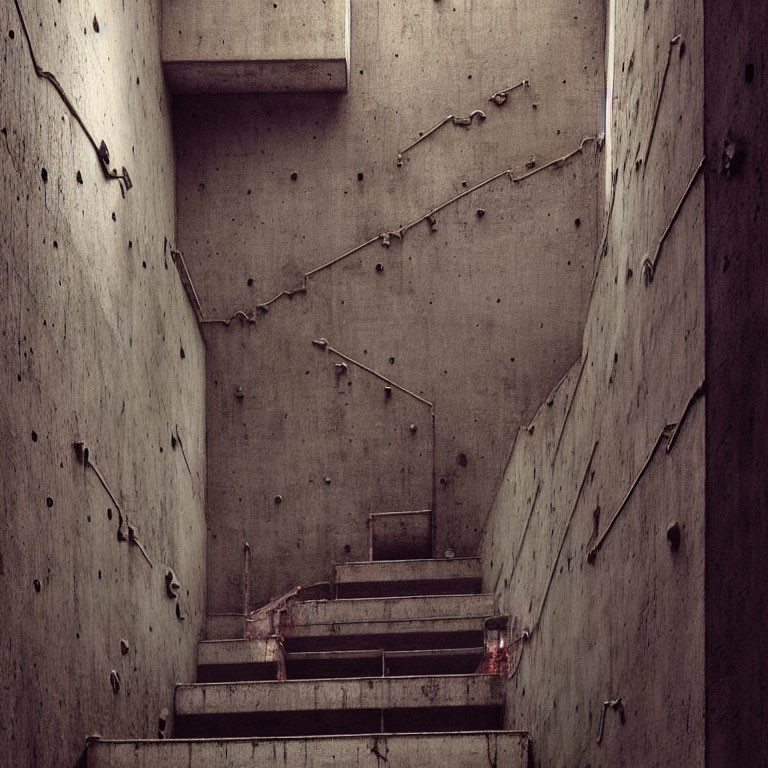 Dimly Lit Concrete Staircase in Industrial Setting
