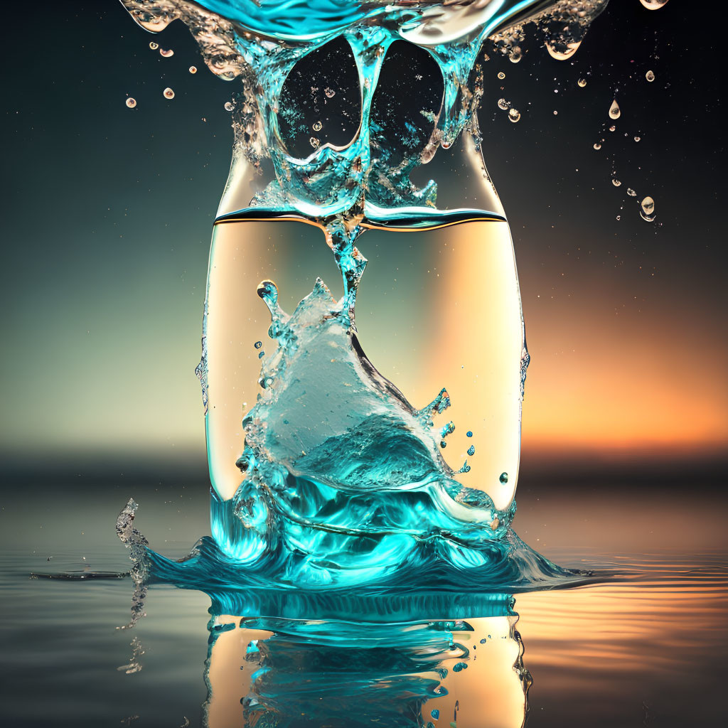 Clear liquid in two clinking glasses on gradient background