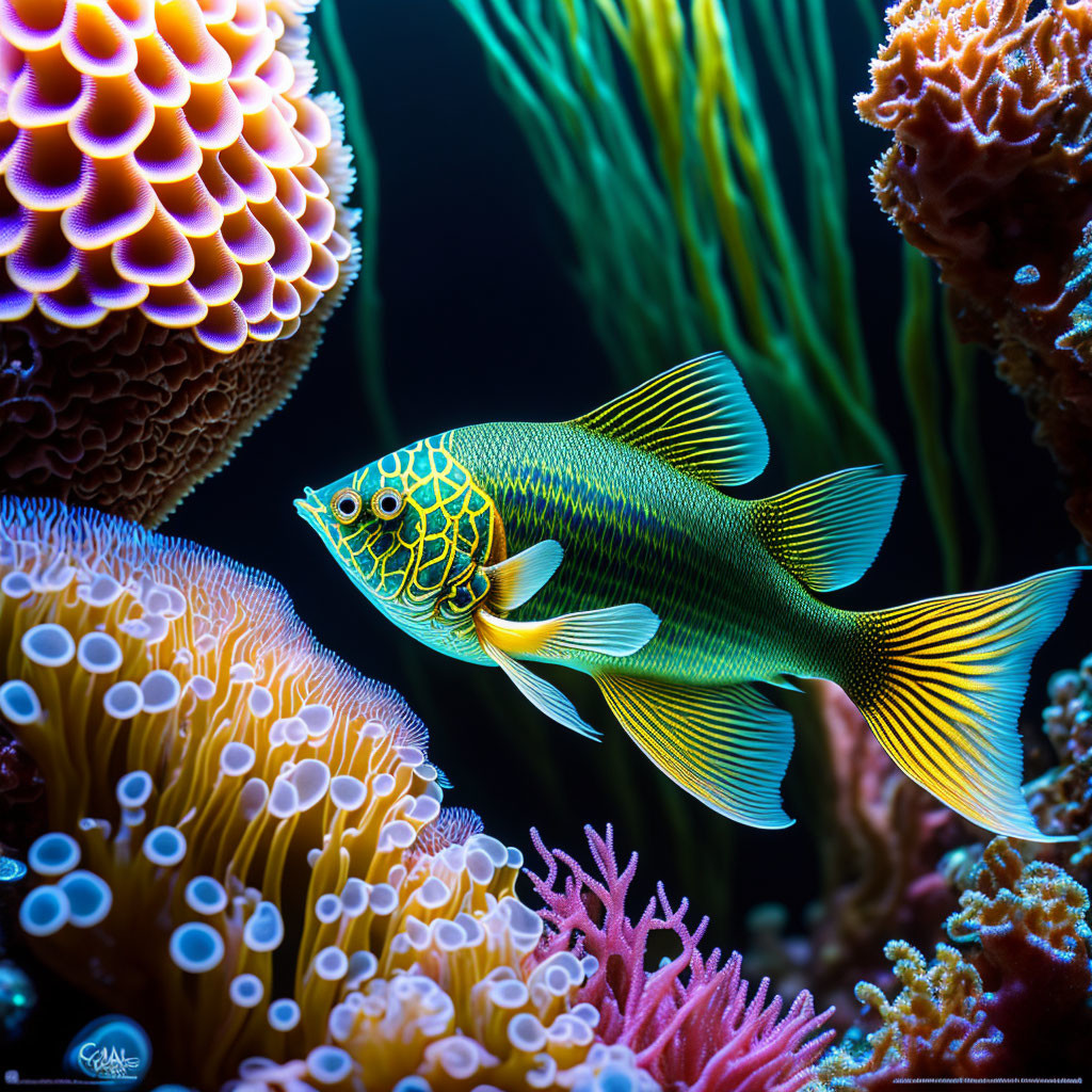 Colorful Tropical Fish Swimming Among Coral Reefs