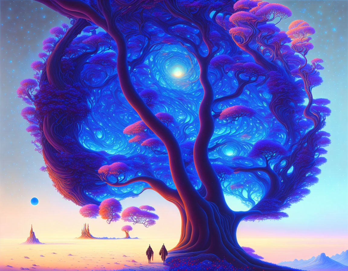 Surreal luminescent tree in vibrant digital art