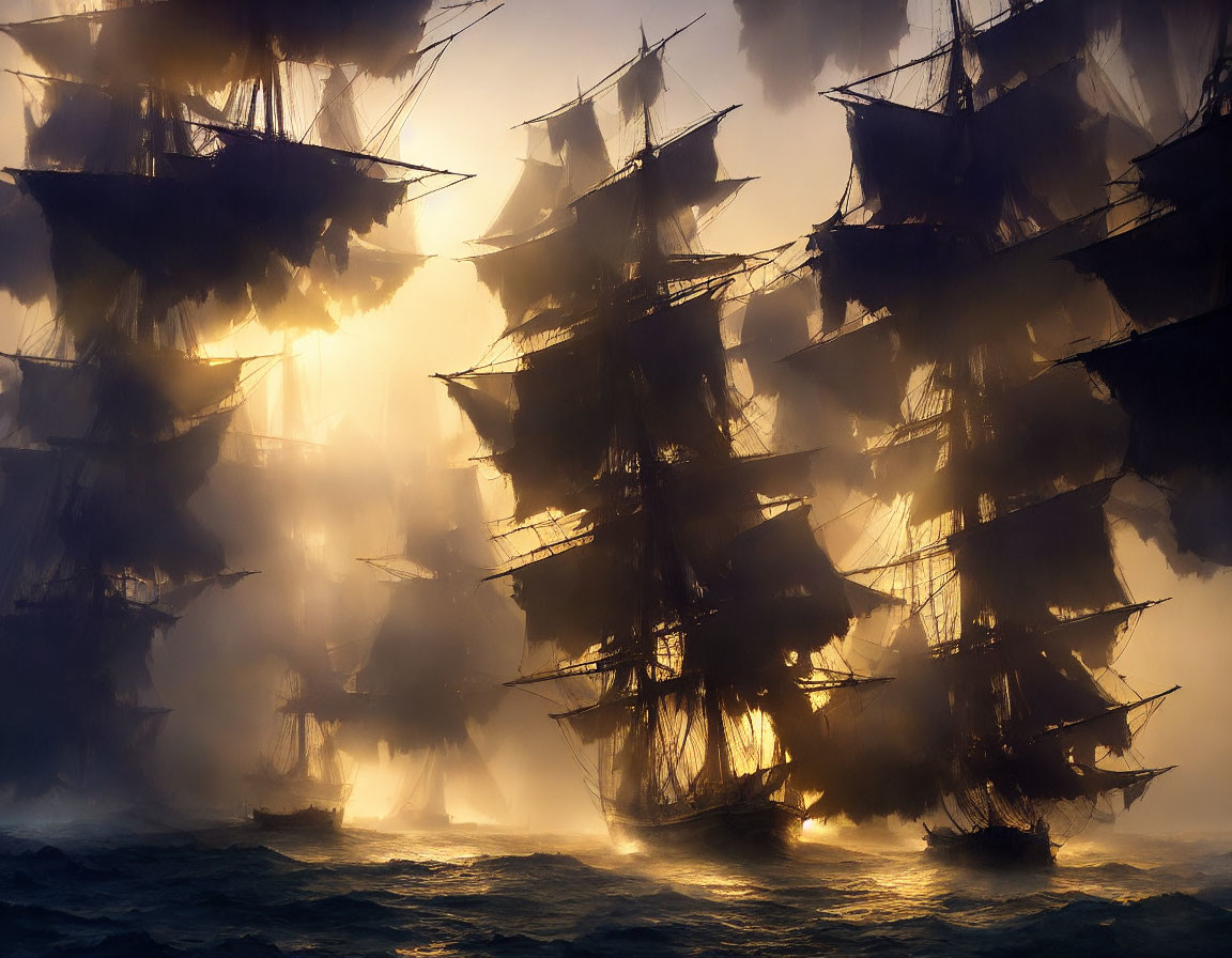 fog memory, sunlight on large looming sails,