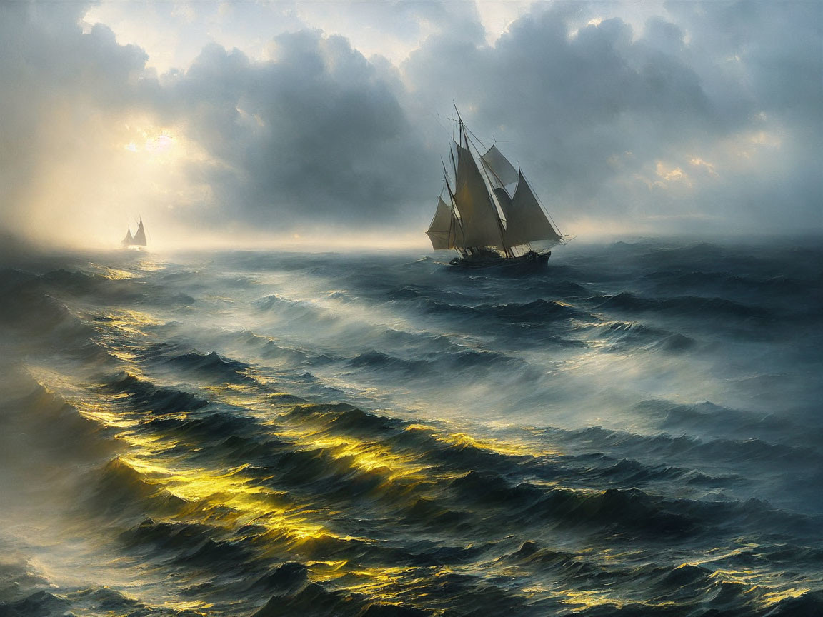  fog memory, sunlight on large looming sails