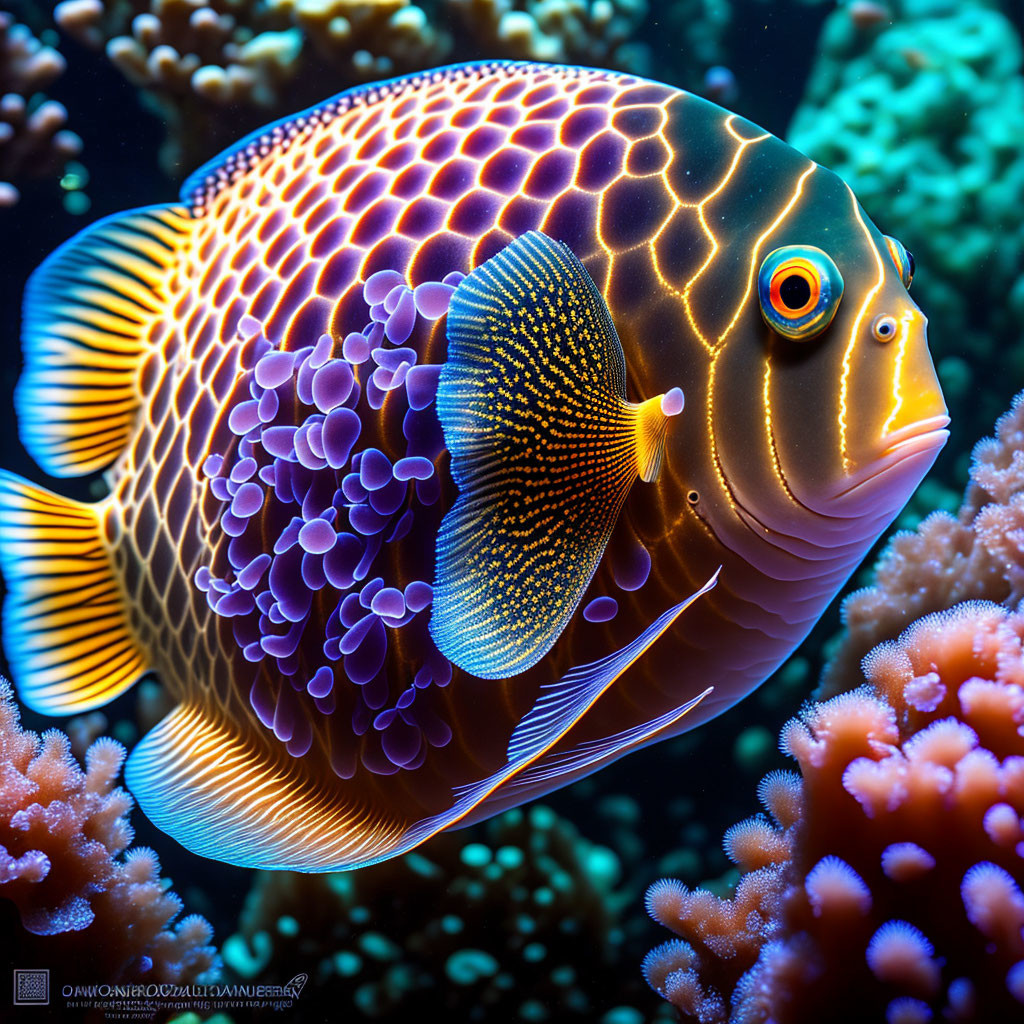 Colorful Tropical Fish Swimming Among Corals with Vibrant Patterns