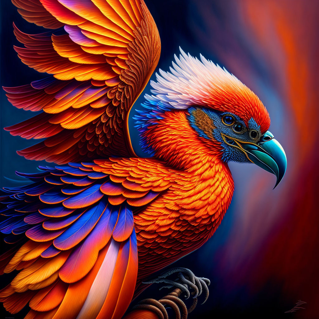 Colorful Bird Illustration with Vibrant Feathers and Textured Details