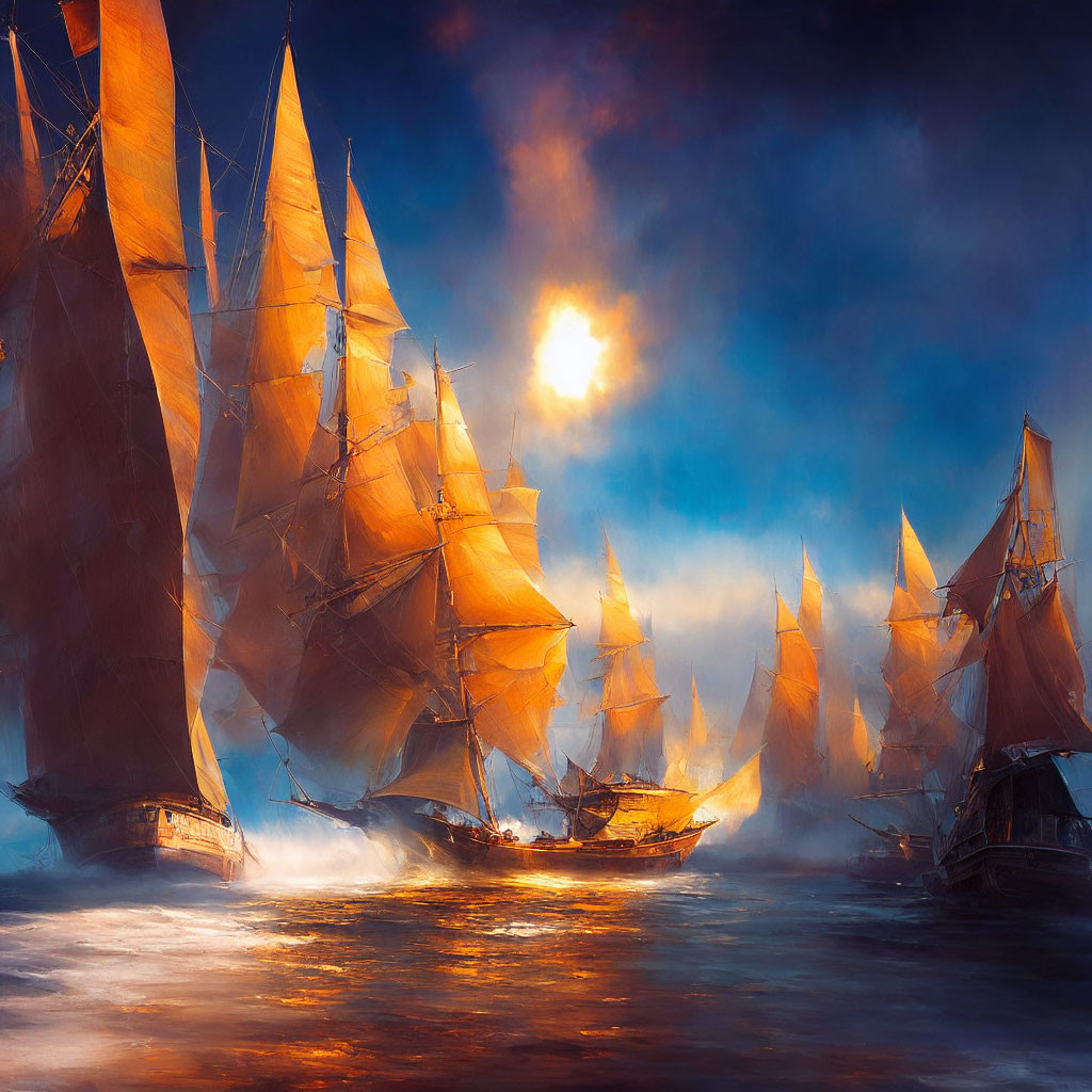  fog memory, sunlight on large looming sails