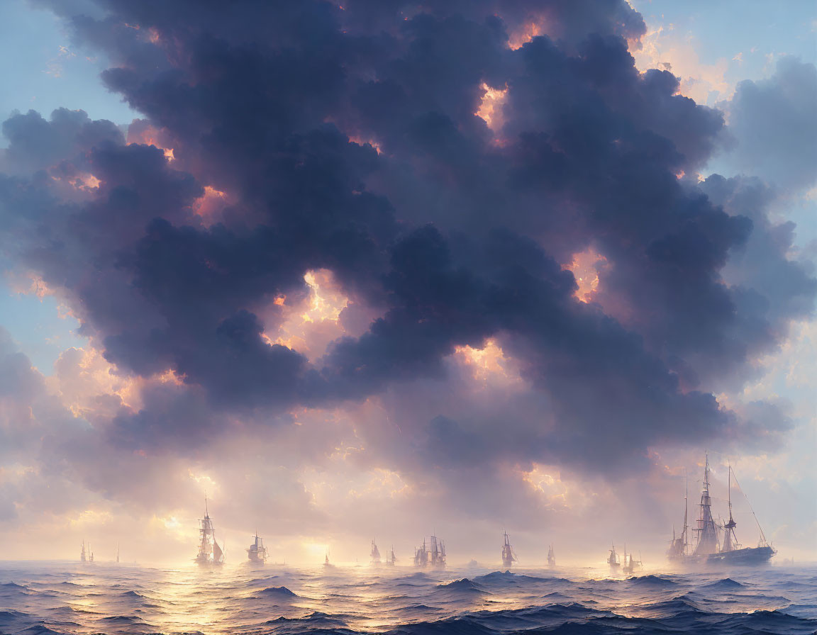 fog memory, sunlight on large looming sails