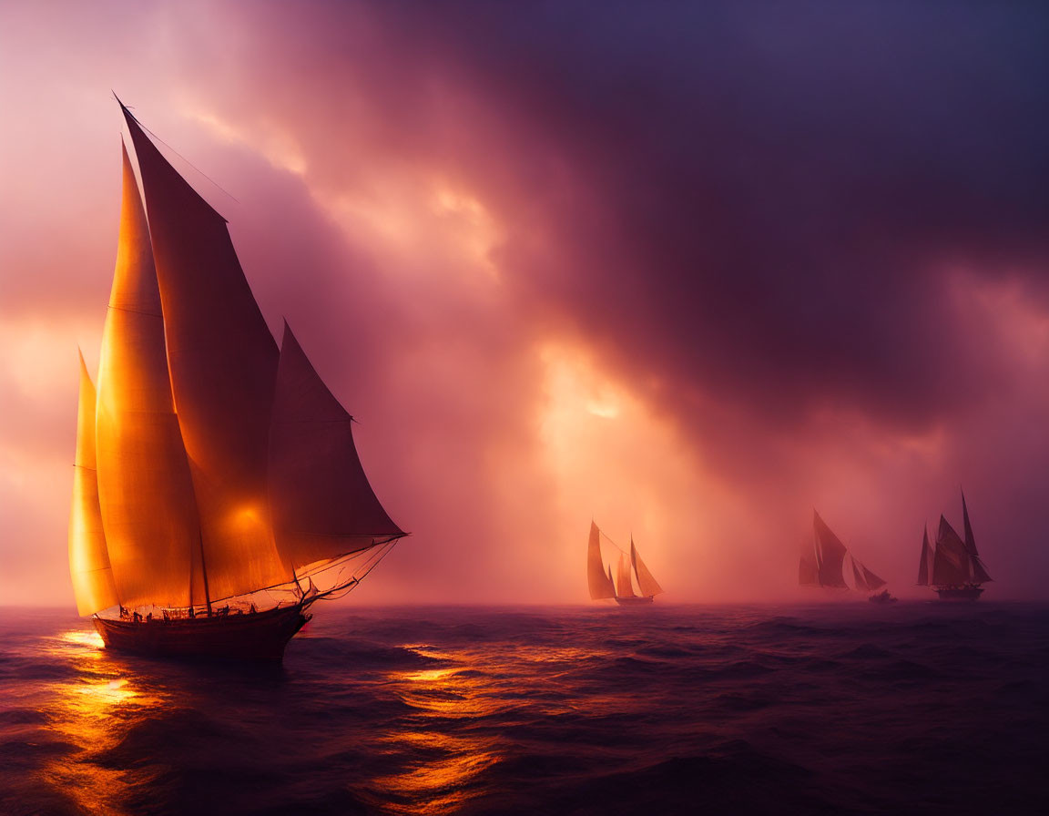 fog memory, sunlight on large looming sails
