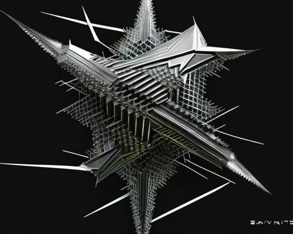 Intricate Silver Geometric Structure on Black Background
