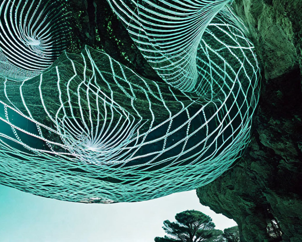 Large-Scale Net Sculpture Suspended Between Trees