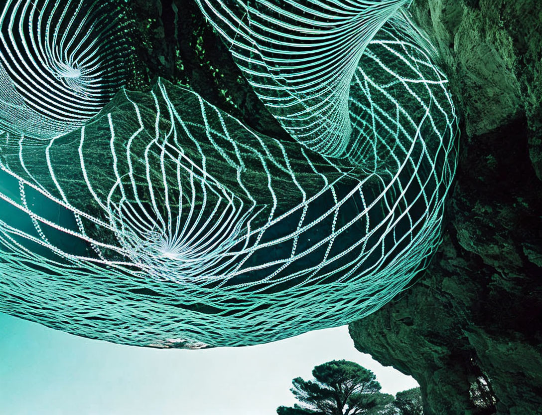 Large-Scale Net Sculpture Suspended Between Trees