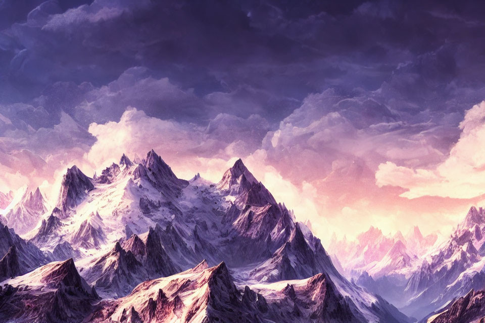 Dramatic mountain range under vibrant purple sky