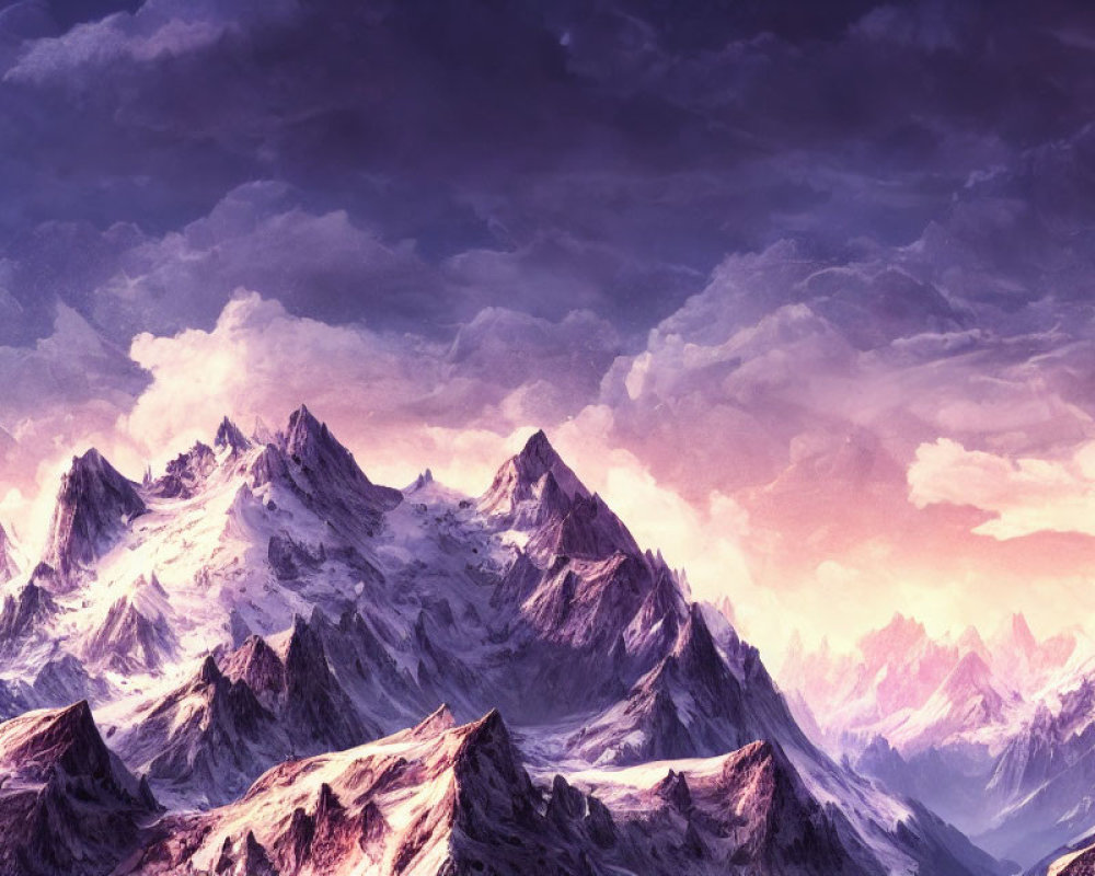Dramatic mountain range under vibrant purple sky