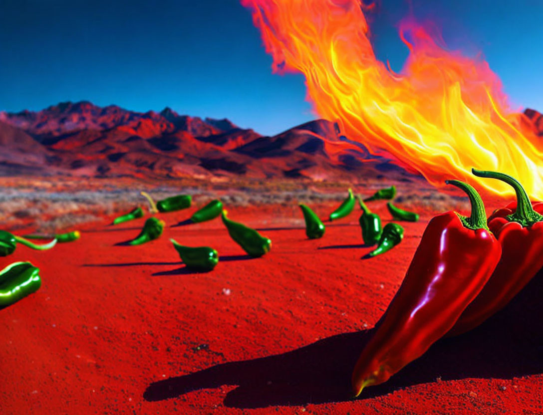 Surrealistic Red Hot Chile Pepper Farm.