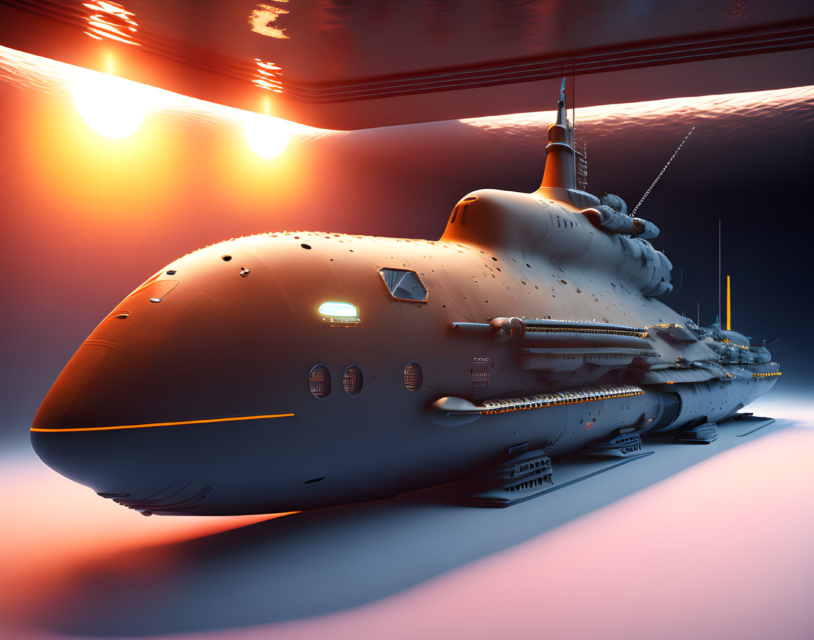 Sleek Futuristic Submarine with Multiple Hull Features Underwater
