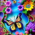 Colorful Digital Art: Butterflies and Flowers with Intricate Patterns