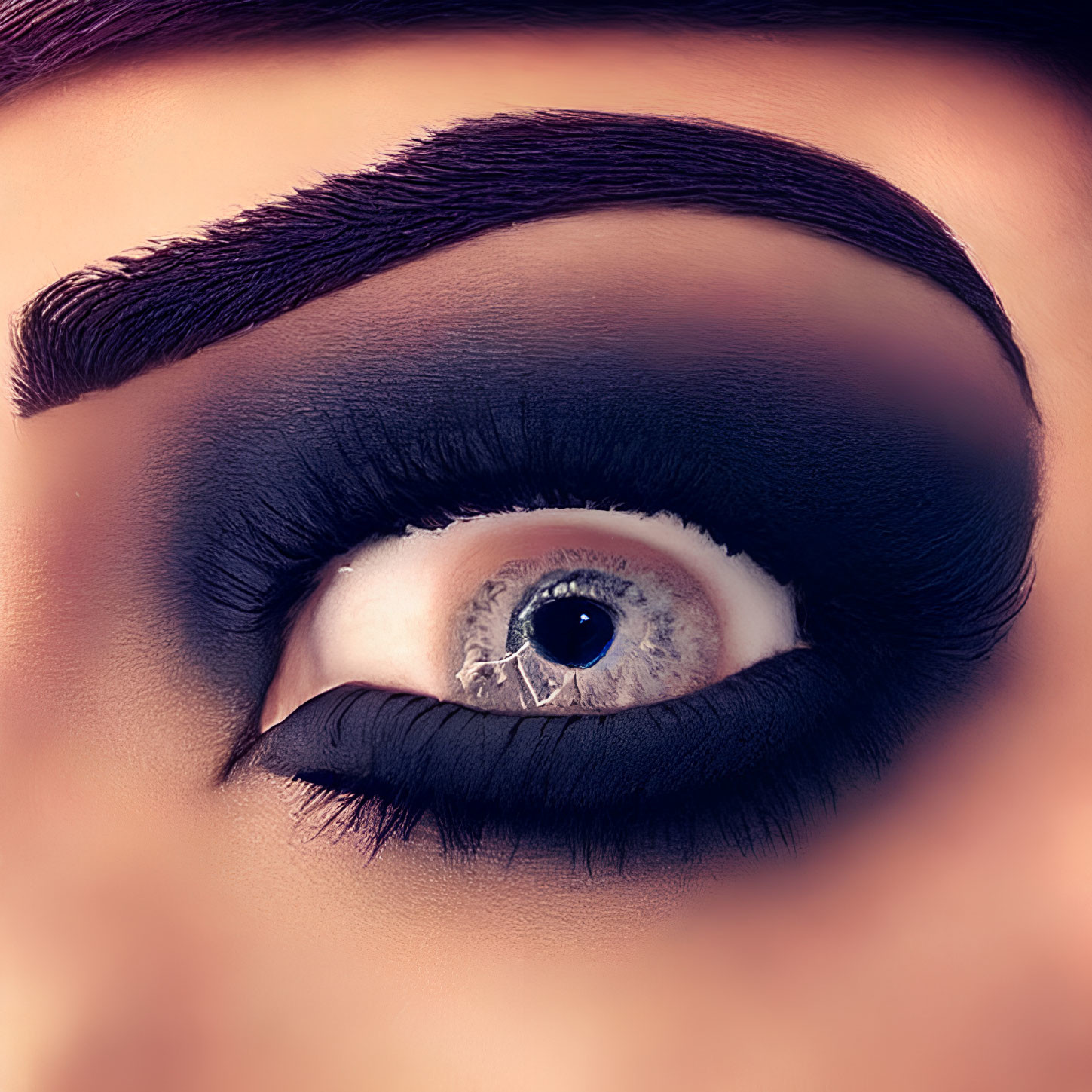 Detailed Close-Up of Human Eye with Dramatic Smokey Eye Makeup