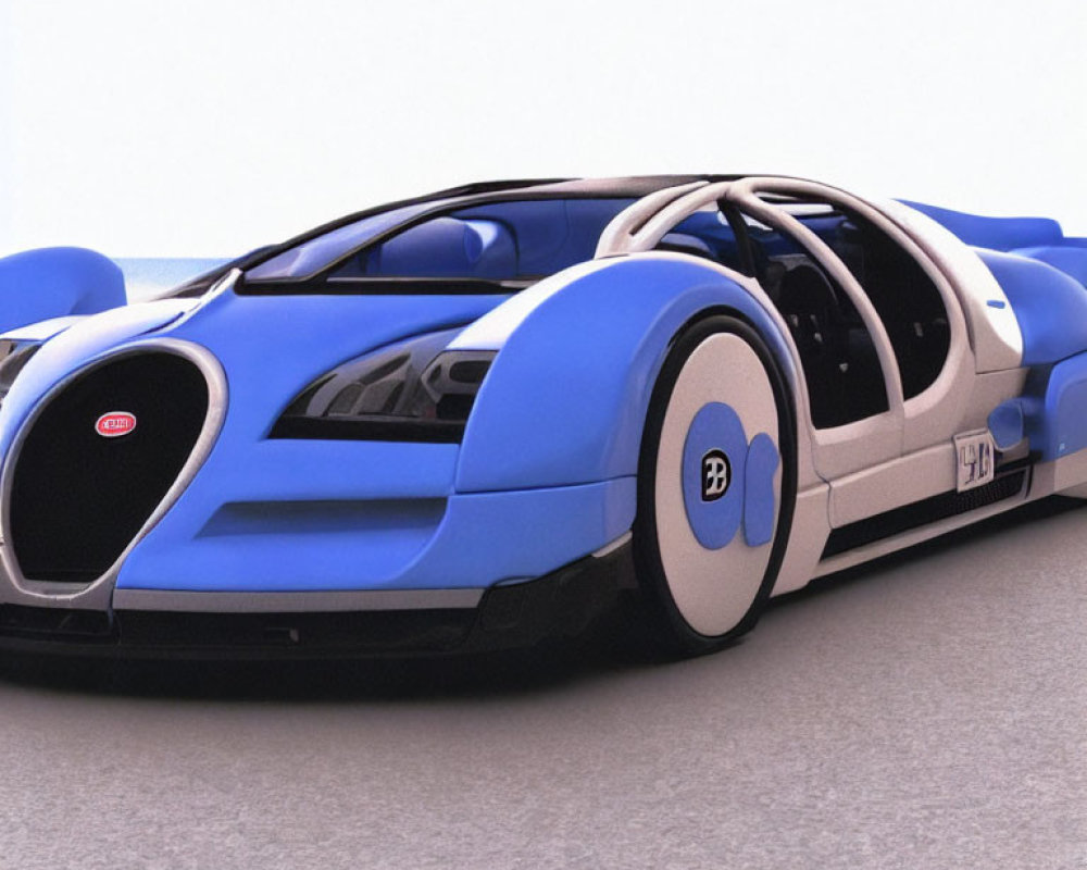Blue and Black Bugatti Veyron with Open Doors Displaying Luxurious Interior