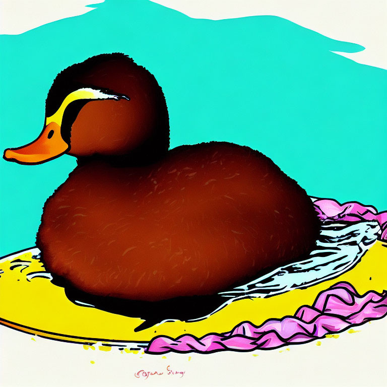 Detailed Brown Duck Illustration with Yellow and Pink Accents