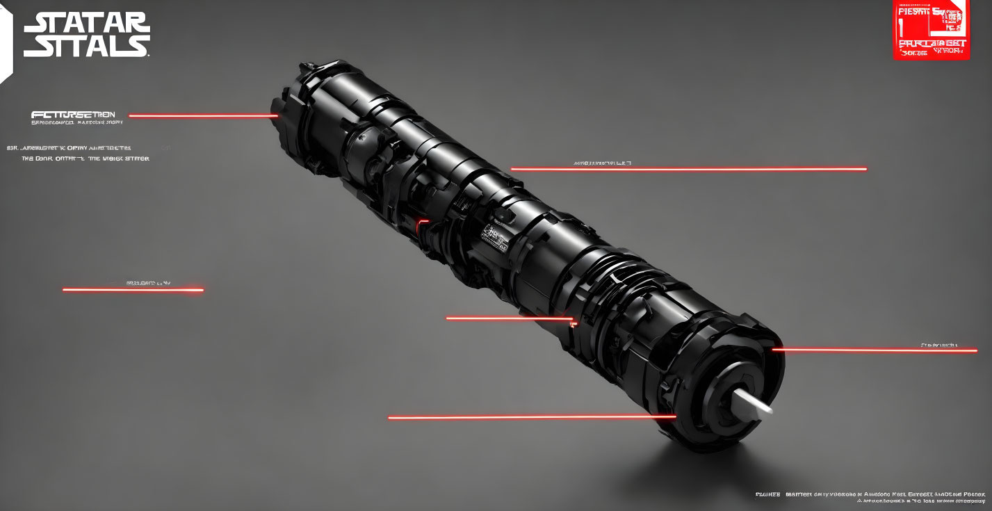 Futuristic black baton with red accents on dark background