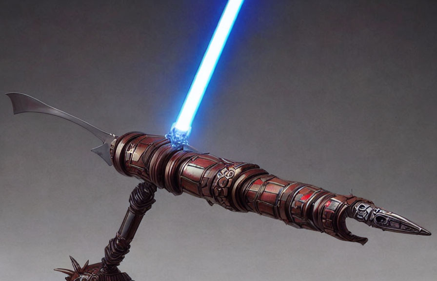 Unique Illustrated Lightsaber with Cylindrical Segment Hilt and Blue Blade